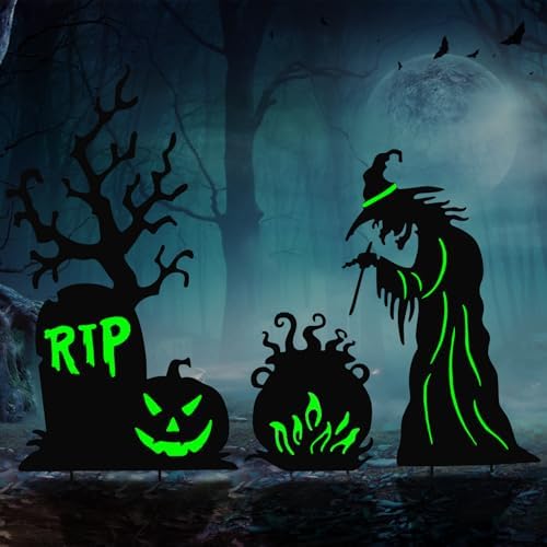 BRIGHTDECK 3 Pcs Halloween Witch Yard Signs Outdoor Decorations, Large