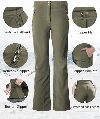 Outdoor Ventures Fleece Lined Waterproof Pants Women Ski Snow Hiking Warm