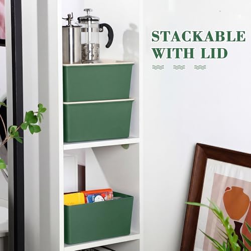 Menkxi 4 Pcs Storage Bins with Lids, Green, Large