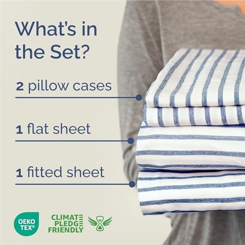 Full Size 4 Piece Sheet Set - Breathable & Cooling Sheets - Blue Stripes