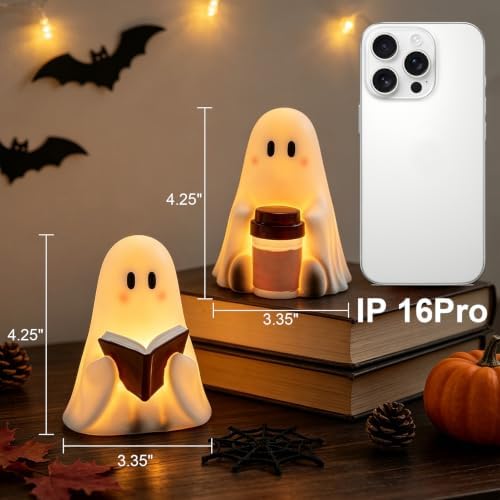Wondise Cute Ghost Halloween Flameless Candles with 6hrs Timer