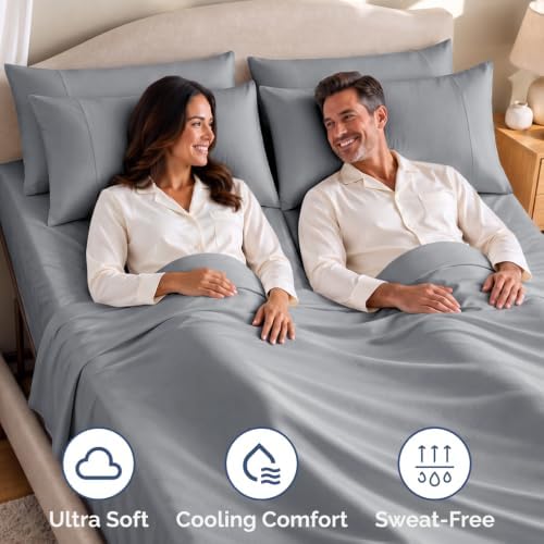 Flex Top Split Head King 4 Piece Sheet Set - Soft & Breathable - Steel Blue