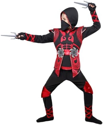 Spooktacular Creations Red Ninja Costume Set, Ninja Jumpsuit with Foam Accessories for Kids, Toddler Halloween Outfit for Ideas Cosplay Party (Small, 5-7 yrs)