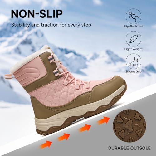 Snow Boots for Women Waterproof Mid-Calf Booties Winter Hiking Boot Durable Warm Winter Outdoor Footwear Fur Lined Boot Non-Slip Climbing Shoes