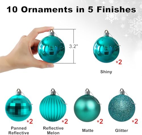 Teal 3.2" Large Christmas Balls - Christmas Tree Decoration Ornaments Shatterproof Hanging Balls for Birthday Halloween Holiday Wedding Decorations Set of 10pcs