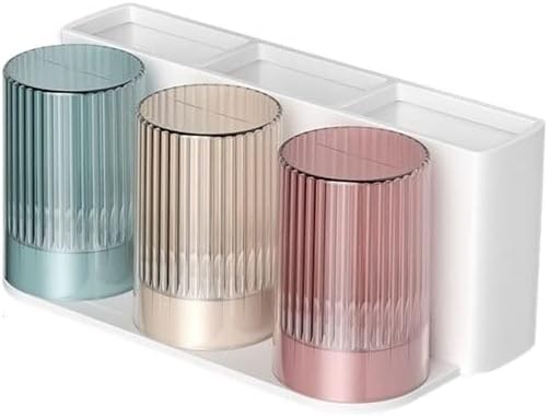 Toothbrush Rack 2PCS Wall Mounted Toothbrush Holder Storage Rack with Mouthwash Cup Automatic Toothpaste Dispenser Squeeze Kit Bathroom Toothbrush Holder(B)