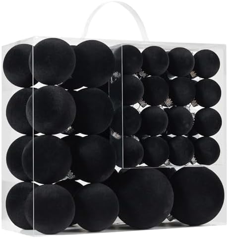 Black Velvet Christmas Ball Ornaments-46pcs Flocked Xmas Tree Decorations