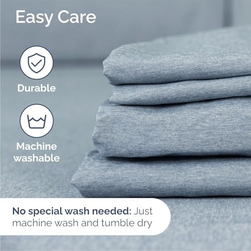 Queen Size 4 Piece Sheet Set - Breathable & Cooling Sheets - Heathered Blue