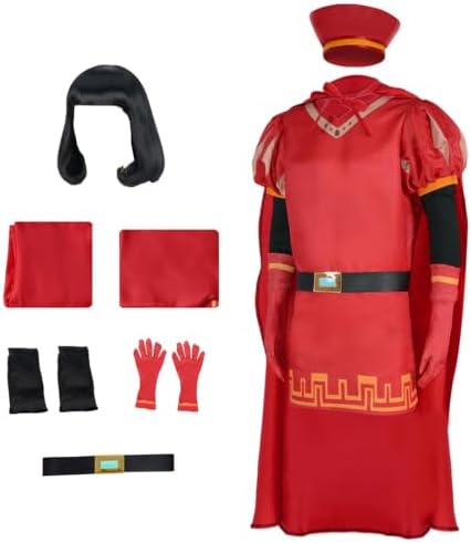 Farquaad Men Costume Halloween Outfit Adult Red with Cape Hat Costume Party Festival of Carnivals