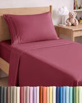 Twin XL Size 3 Piece Sheet Set - Breathable & Cooling Sheets - Burgundy
