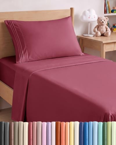 Twin XL Size 3 Piece Sheet Set - Breathable & Cooling Sheets - Burgundy