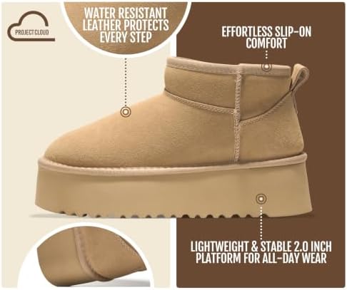 Project Cloud 100% Genuine Leather Ankle Boots for Women Platform Boots