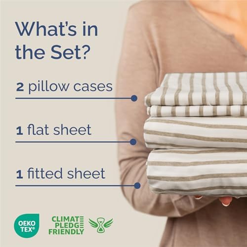 King Size 4 Piece Sheet Set - Breathable & Cooling Sheets - Beige Stripes
