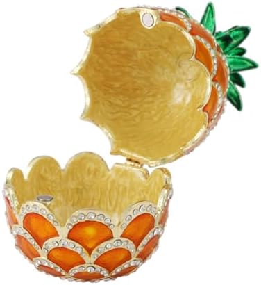 Lucky Pineapple Trinket Boxes Hinged Hand-Painted Jewelry Box with Rhinestones Enamel Fruit Style Ornament Christmas Gift for Women(Brown)