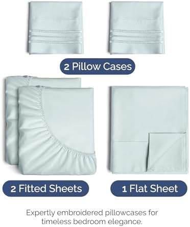 Split King Size 5 Piece Sheet Set - Breathable & Cooling Sheets - Ice Blue