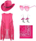 Cowgirl Outfits for Girls Kids 6 Pcs Western Costume Accessories Cowboy Hat Fringe Vest Earring for Halloween Party