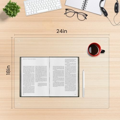 Tempered Glass Desk Pad to Protect Desk,Clear Office Desk Pad for Keyboard and Computer Monitor,Glass Desk Mat for Desktop Dry Erase,18 x 24 inch