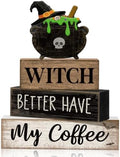 Lineshading 4 Pcs Halloween Coffee Table Decor Witch Cauldron Wooden Signs