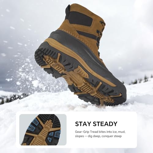 Men's Snow Boots, Waterproof Leather Winter Boots for Men