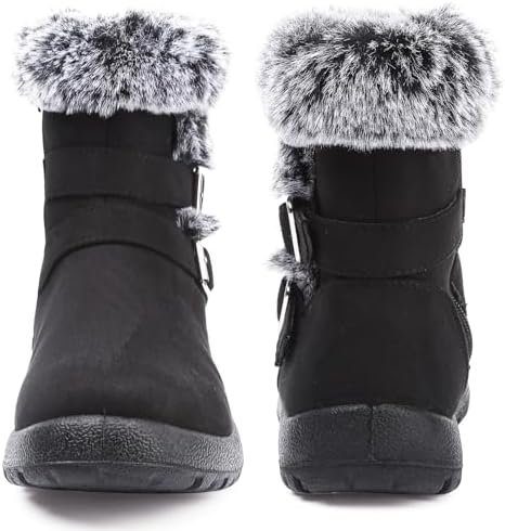 Womens Snow Boots Leather Winter Warm Boots Platform Ankle Booties