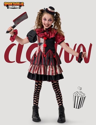 Spooktacular Creations Girls Scary Clown Costume, Kids Halloween Costume, Twisted Clown Dress for Girls