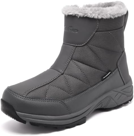SILENTCARE Men's Waterproof Winter Snow Boots: Warm Fur Lined, Side Zipper