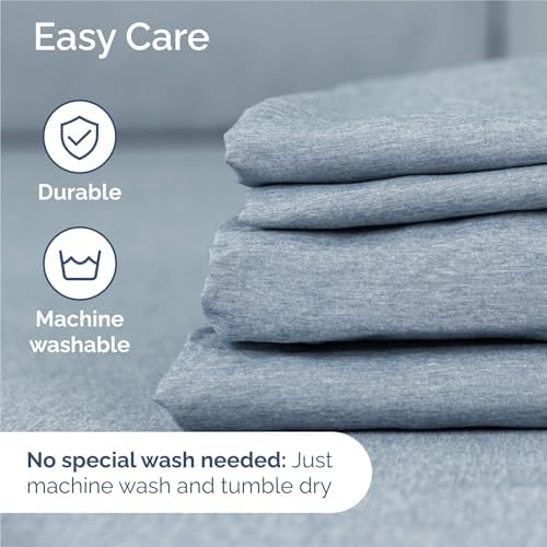 Split King Size 5 Piece Sheet Set - Breathable & Cooling - Heathered Blue