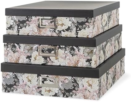 Soul & Lane - Floral Jumbo Scrapbook Storage Boxes with Lids, Set of 3