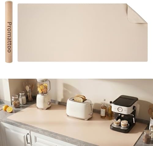 1.6mm Thick Leather 16x48 Inch Non-Slip Mat, Waterproof Countertop Protector, Kitchen Countertop Cover/Desktop Blotter, Warm Beige