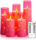 kakoya Flameless LED Candles with Timer 5 Pc Flickering Flameless Candles for Romantic Ambiance and Home Decoration Stable Acrylic Shell,with Embedded Star String，Battery Operated Candles(Pink)