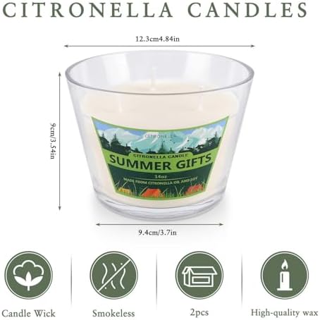 2 Pack 3-Wick Glass Cup Citronella Candles(14oz), Natural Soy Wax Clean Burning & Smokeless,citronella Scented Candle & Outdoor Candle,Camping Bar Counter Yard, Summer Gift.