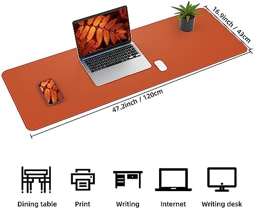 AFIING Desk Mat 47.2" x 17", Leather Desk Pad Protector with Natural Cork & PU Leather, Non-Slip Office Desk Mat, Double-Sided Mouse Pad, Waterproof Large Desk Pad for Office and Home (Orange)