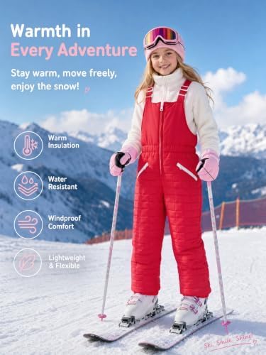 Haloumoning Girls Snow Bibs Kids Quilted Ski Overalls Waterproof Snow Pants