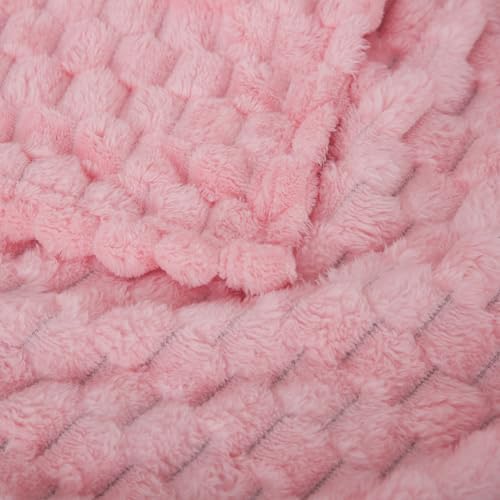 Puncuntex Light Pink Throw Blanket 90"×90" Fuzzy 3D Jacquard Decorative