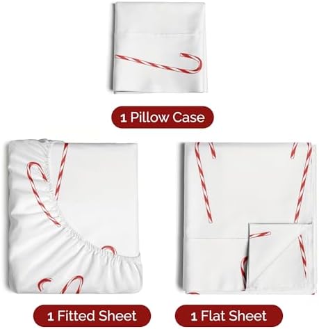 Christmas Sheet Set, Candy Canes, Holiday Xmas Bedding Set - Twin Size
