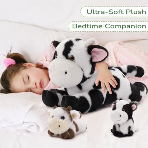 MorisMos Cow Stuffed Animals, 16" Mommy Cow with 4 Babies