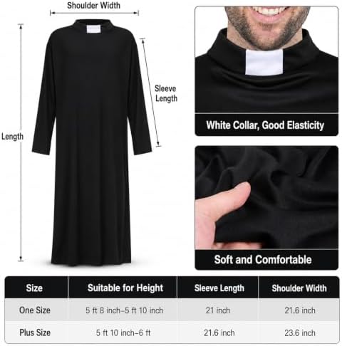 Priest and Nun Couple Costume for Adults Include Robes Stole Socks Glasses Necklaces for Halloween Dress Up