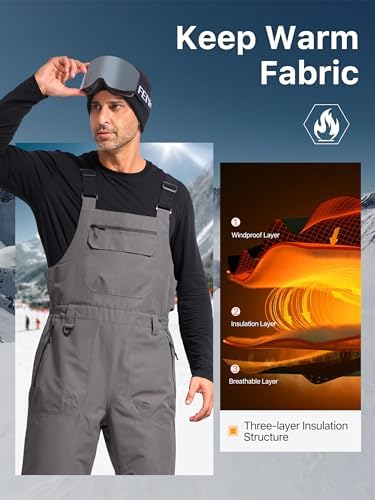 FREE SOLDIER Mens Snow Bibs Ski Snow Pants Softshell Ski Bib Overalls