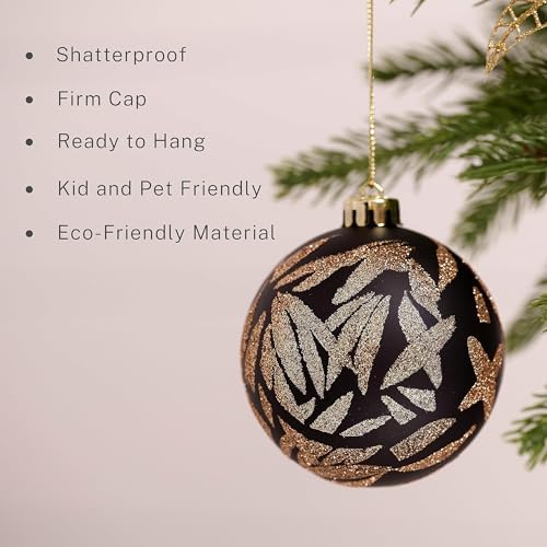 DecorbyHannah 60ct Black Gold Christmas Ornaments Set for Tree Decorations