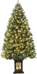 Garvee Pre-lit Artificial Christmas Tree with Warm White Lights, Green Full Christmas Tree 4.5 ft with 8 Light-Modes, Pre Lighted Xmas Tree W/460 Branch Tips, 300 Light & Antique Urn Base,1 PCS