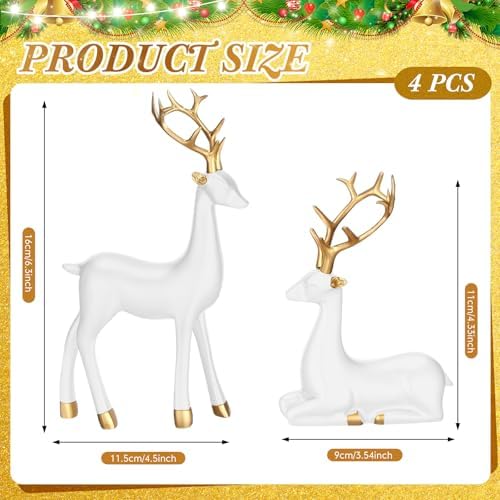 Thyle 4 Pcs Christmas Reindeer Decor Indoor Small White Resin Deer Figurine