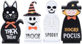 Halloween Decorations Indoor, DECSPAS 4 PCS Wood Blocks Halloween Table Decor, Ghost Black Cat Skull Witch Gothic Tabletop Ornaments, Hocus Pocus Decorations for Home, Tiered Tray, Shelf, Mantel