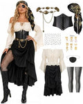 9 PCS Pirate Costume Women Set, Skirt Renaissance Halloween Outfit