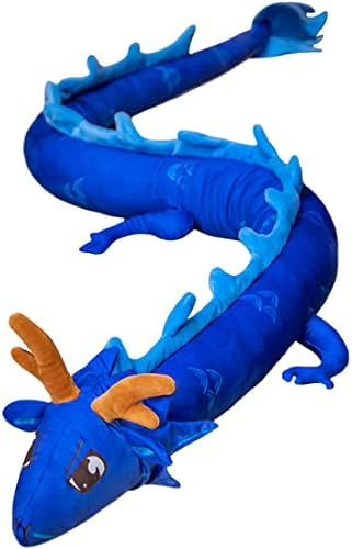 ELAINREN Long Blue Dragon Stuffed Toy Pillow,86''Chinese Dragon Plush Doll