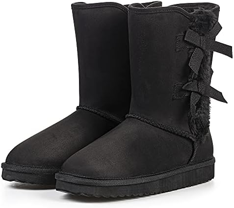 KRABOR Womens Suede Snow Boots Mid-Calf Winter Shoes with Side Bows