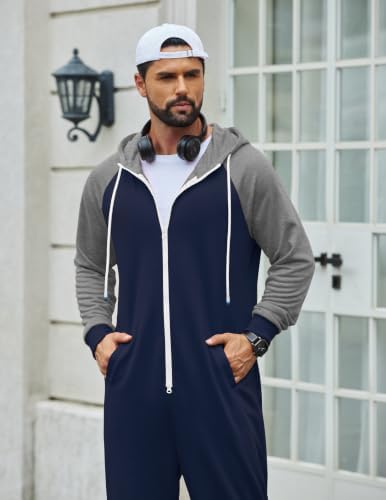 COOFANDY Mens Jumpsuit Onesie Hooded Full Zip One Piece Jogging Tracksuit