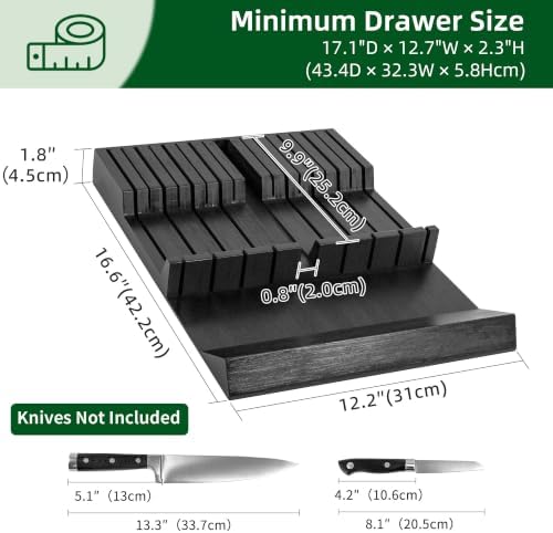 Utoplike Bamboo In-Drawer Knife Block Organizer, Drawer Knife Holder Black