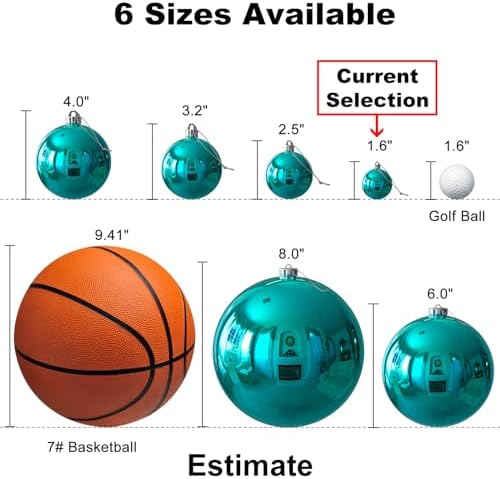 Teal 1.6" Small Christmas Balls Christmas Tree Decoration Ornaments Shatterproof Hanging Balls for Birthday Halloween Holiday Wedding Decorations Set of 24pcs