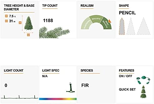 Glitzhome 7.5ft Silve Pencil Tinsel Artificial Christmas Tree, Holiday Hinged Fir Christmas Tree with 1188 Branch Tips and Metal Foldable Stand for Home Office Party Holiday Decoration