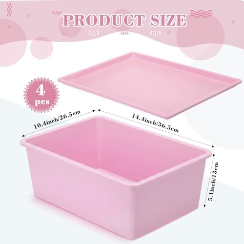 Menkxi 4 Pcs Storage Bins with Lids, Dark Pink, Light Pink, Large